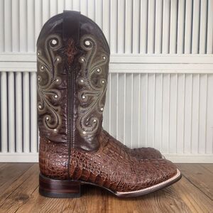 Ferrini Stampede Caiman Mens 9.5 D Brown Leather Croc Print Western Cowboy Boots